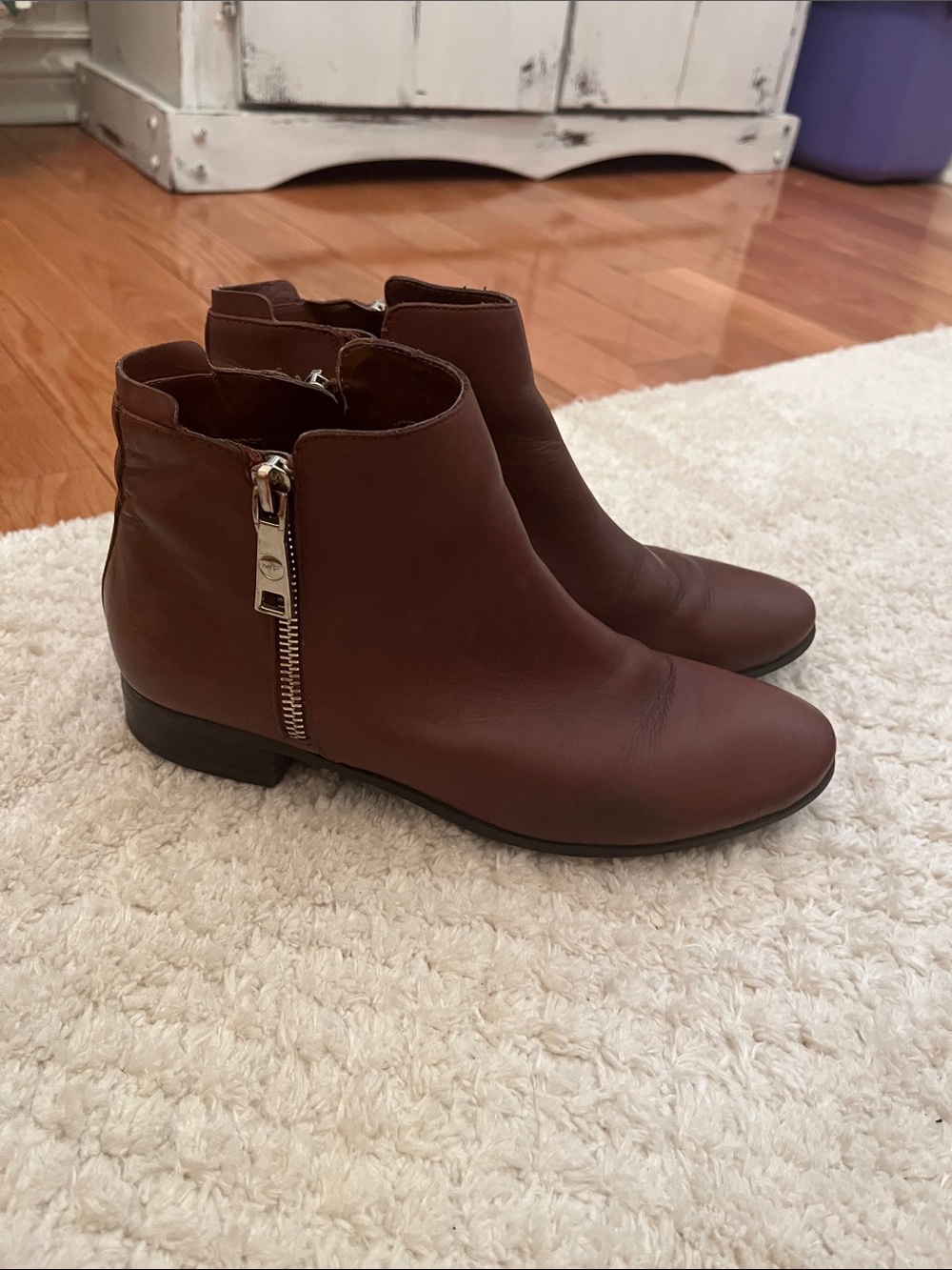 Marc Fisher Brown Leather Ankle Booties with Side Zip